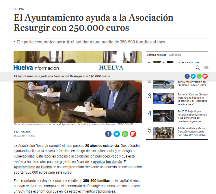 El Ayuntamiento ayuda a la Asociación Resurgir con 250.000 euros