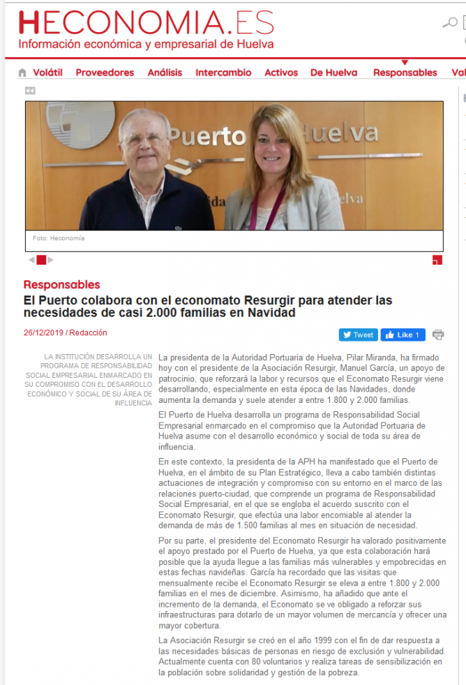 El Puerto colabora con el economato Resurgir para atender las necesidades de casi 2 000 familias en N[...]