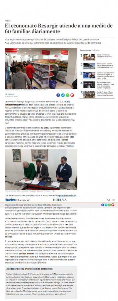 El economato Resurgir atiende a una media de 60 familias diariamente