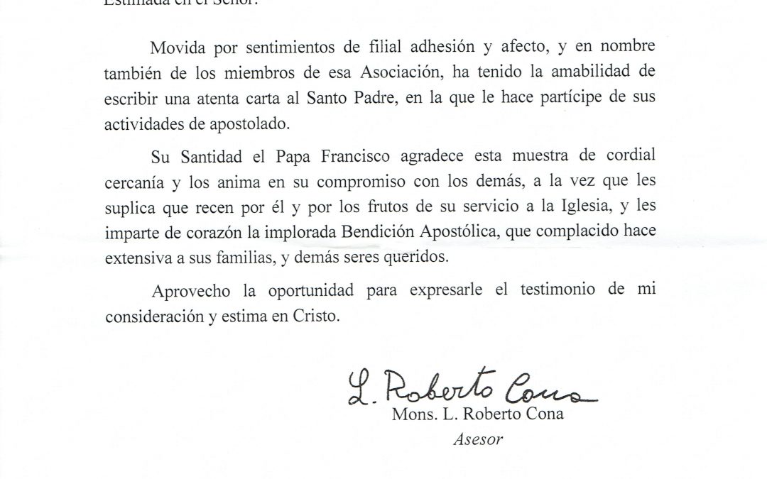 Carta de la Secretaría del Vaticano. 18 diciembre 2019