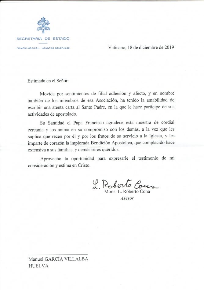 CARTA DE LA SECRETARIA DEL VATICANO 18-12-1904012020